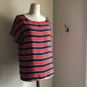 JCREW COLORFUL Red and Navy Stripe Top! SZ 6